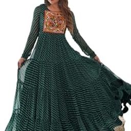 Design a New upcomimg Navratri Festival Anarkali Royal Blue Color Floor Length with leheriya Print Gown for Women-image-32
