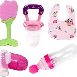 Joy Buzz Babies Fruit Feeder Pacifier (1 Pcs) with 1 PCS Silicone Baby Food Dispensing Spoon 90ML and 1 pcs Fruit Teether 1pcs Finger Brush 1 pcs Baby bib Gifting Combo (5 Pcs Combo Multicolor)-image-57