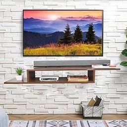 RIPPLEWUDS Prima Engineered Wooden Wall Mounted TV Unit Stand TV Cabinet Set Top Box/Setup Box Stand Wall Shelf for Home Living Room and Home Decor Items (Large, Walnut, Set of 1)-22