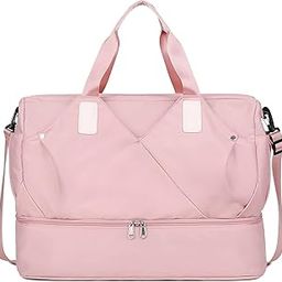 Gym Bag for Men & Women Sports Travel Duffel Bags Weekender Overnight Bag with Wet Pocket and Shoes Compartment - Pink-image-100