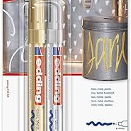 edding 750 Gloss Marker - Gold, Silver - Pack of 2 Colour Markers - Round Tip 2 - 4 mm - Colouring Pen for Glass, Pebble, Wood, Plastic, Paper - Waterproof, High Coverage-image-60