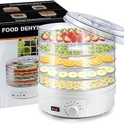 Food Dehydrator Machine For Home, 5 Stackable Clear Trays, Electric Dehydrate Beef Jerky Meat Mushrooms Fruits & Vegetables, Meat Food Dryer Machine (White)-17