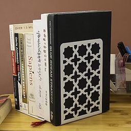 Spillbox Metal Non Slip Bookends Book Shelves | Shelf | Study Table | Home Decor | Holders | Case | Bracket | Stand | Heavy Duty | Set | Book Ends for Office, Home - White Star-image-106