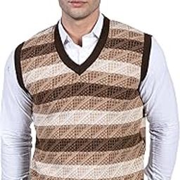 Men's Woolen V-Neck Printed Design Sleeveless Pullover Heavy Rainbow Fabric Winter Wear Pure Wool Sweater for Men Fully Warm Pullover Free Size-image-30