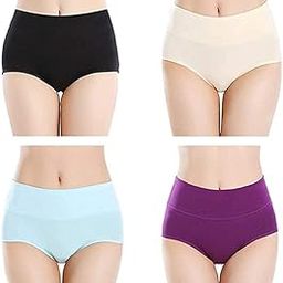 SHAPERXWomen's Cotton Stretch Underwear Briefs Soft Breathable High Waisted Full Coverage Ladies Panties Multipack of 4-picture-27