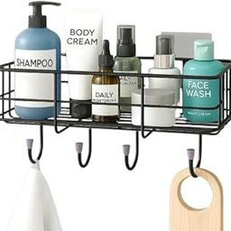 Ezykay Bathroom Organizer Without Drill/GI Steel Self Adhesive Bathroom Shelf for Wall with Magic Stickers - Pack of 1 (Black, CED Powder Coated) (Pack OF1)-image-77