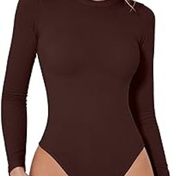 Women's Seamless Long-Sleeved Bodysuit Crew Neck Basic Stretch T-Shirt Top-image-36