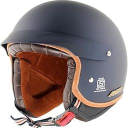 Axor Retro Jet West with Peak ISI and DOT Certified Matte Finish Open Face Helmet for Men and Women with Stylish Peak-Deep Blue-L-image-43