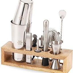 Bab Louie & Co. Bar & Cocktail Set, Ultimate BarKit with Wooden Stand, Cocktail Shaker Set for Drink, Set of 10 Stainless Steel & Anti Rust Bar Accessories with Stylish Bar Stand, Gifts for Bartender-21