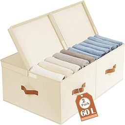 JD FRESH 60L Non-Woven Storage Bag for Cloths/Wardrobe Organizer/Moisture Proof Closet Organizers/Shoe Storage Bag With Detachable Lid/Storage Box for Blanket/Bedsheet/Toys (Ivory, 2 PC)-image-40