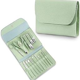 Pamidhar Manicure and Pedicure Nail Clippers Set with Leather Travel Case, 16 in 1 Stainless Steel Professional Nail Scissors Grooming Kit (Green)-picture-20