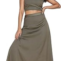 Celestial Satin - Breeze [Women Western Outfit Set] | Women Dress | Olive Green Skirt and Top | Western Co-ord Set ffor Women-image-80