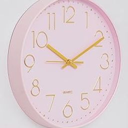 CHRONIKLE 12-Inch Round Plastic Wall Clock - Light Pink Color with Golden Numbers, Silent Non-Ticking Battery Operated, Modern Decorative Timepiece for Home and Office. (29.5 X 4 X 29.5 CM)-2