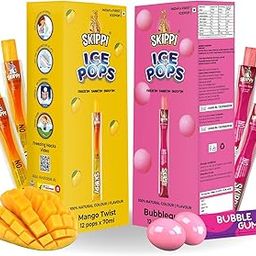 Skippi Icepops Freezer Pops, Juice Bars, Ice Pops - Bubble Gum & Mango Flavors (12+12 Pops Boxes)-29