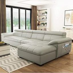 Woodsfreak Genuine Leather Sofa Set | 5 to 6 Seater Grey Couch for Living Room | Luxury Wooden Frame Furniture | Modern Design | Comfortable, Durable Seating for Home and Lounge Without Centre Table-image-54