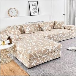 House of Quirk Universal Sectional 140 GSM Sofa Covers L - Shape Slipcover 2pcs Elastic L-Type Chaise Sofa Furniture Protector (Cream White Flower)-image-59