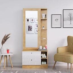 Bniture Wooden Dressing Table for Bedroom with 2 Drawer, Mirror and Huge Storage Space | Long Dresser Vanity Table with Mirror. (Giant Wood & Frosty White)-1