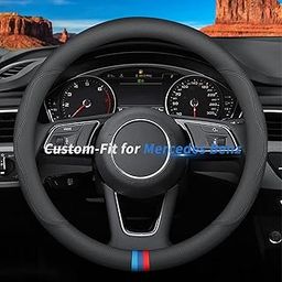 Deer Route Custom-Fit for Mercedes Benz Steering Wheel Cover, Premium Leather Car Steering Wheel Cover with Logo, Non-Slip, Breathable, for Mercedes Benz Accessories (D-Style,for Mercedes Benz)-32