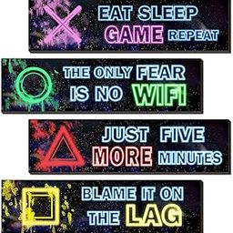 SHLINCO Video Game Decor Set of 4 - Neon Gaming Theme, Gifts for Gamer Lover, Gamer Room Decor, Neon Gaming Wall Decor for Playroom and Game Room-image-52