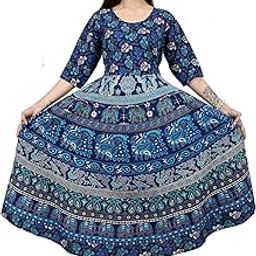 Drashti Textiles Women's Jaipuri Rajasthani Traditional Printed Casual Long Cotton Maxi Frock Dress-image-49