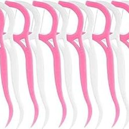 KgF Pack of 100Pcs New Dental Tooth Pick Flossers Toothpick Cleaners, Tooth Flossing Head Oral Dental Hygiene Brush, Tooth Cleaning Tool ( White Pink )-31