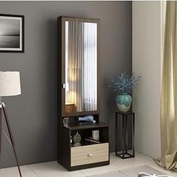 CASPIAN Engineered Wood Single Door Wooden Vanity Dressing Table (Rainforest Dark & Honey Oak) | Pre-Assembled Furniture with Mirror | Makeup & Accessories Storage Organizer with 6 Shelves & 1 Drawer-0