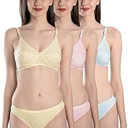 Women Cotton Bra Panty Set for Women Lingerie Set Bra Panty Set for Women with Bra Panty Set for Women Innerwear Pack of 3 Sets Color:-Pink Yellow Blue Size 34-image-24