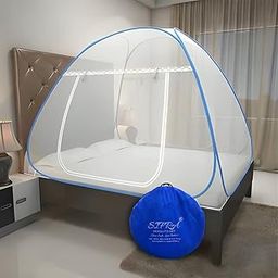 SIFRA Mosquito Net for Double Bed - King Size Foldable Machardani Polyester 30GSM Strong Net Blue 1-11
