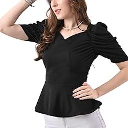 Women's Peplum Top with Ruched Sleeves | Sweetheart Neck Stylish Semi-Formal Top-image-67