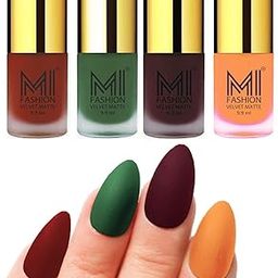 MI FASHION Velvet Matte Nail Polish Combo Sets Women Classic Touch, Lasting Style 9.9ml Cherry Red, Green, Wine, Saffron Orange (Pack Of-4)-image-99