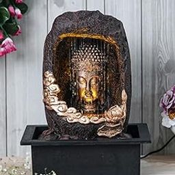Mahganya Polyresin Budha Meditation Indoor Waterfall Fountain for Home Decor with LED Lights & Water Flow Controller Pump (Size: 38 x 29.5 x 22CM)-image-88