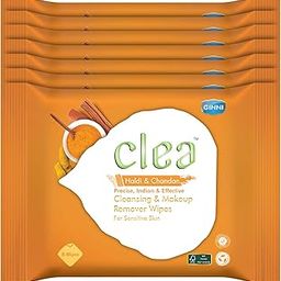 Clea Haldi & Chandan Cleansing Makeup Remover Wet Wipes for Sensitive Skin - Soothes Redness, Anti-Inflammatory, Gentle Makeup Removal - Pack of 7 (8 Wipes in Each Pack, Wipe Size :- 150mm x 140mm)-19