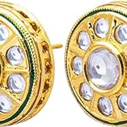 Shining Jewel Gold Plated Pure Copper, LCT, Pearls and CZ studded Traditonal Kundan Polki Ethnic Big Stud Eaarrings for Women (SJE_02_W)-image-39