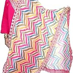 Lucky Multicolor Geometric Print Dupatta with Lace Border, Pink Cotton Salwar Suit Set-image-18
