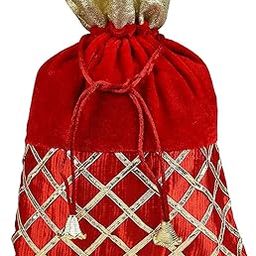 ShopObuddy Gota lace Red Color Potli Bags for Women, Shagun, Return Gift Potli Bags, Dry Fruits Potli Bags, Party Favor Gift Bags, Giveaways (Pack of 6)-34