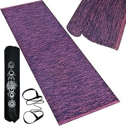 Luxe Looms - Pure Cotton Yoga Mat for Women and Men, Size- 60x180 cm (2x6 feet), Handloom Woven with 6 mm Thick, Strong Anti-Slip Backing, Eco-Friendly (Purple)-image-46