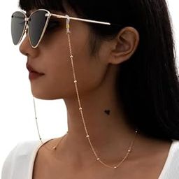 IMMIJWELL Face Mask Chain Eyeglasses chain Glasses chain Lanyard Glasses Reading Spectacles Sunglasses chain necklaces with clips anti-lost Mask Leash Face Mask Chain Holder (Golden 70 CM)-image-84