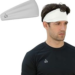 Temple Tape Headbands for Men and Women - Mens Sweatband & Sports Headband Moisture Wicking Workout Sweatbands Running, Crossfit, Yoga Bike Helmet Friendly White-image-35