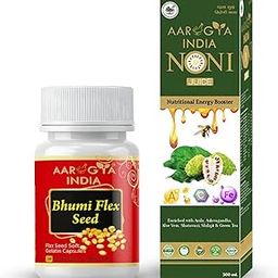 Aarogya India Combo Bhumi Flax Seed Veg Omega 3, 500mg- 30 Capsules & Noni Juice 500 ml | Flax Seed Capsules Vitamins & Minerals | Enriched With Essential Omega Fatty Acid | 100% Vegetarian-image-34