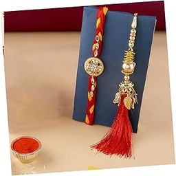 Set of 2 Rakhi For Brother and Bhabhi Combo - Rakhi For Bhai Bhabhi - Red Floral Lumba Rakhi For Bhabhi - Colorful Threads Rakhi for Bhaiya-12