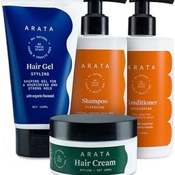 Arata Natural Hair Care Essentials For Women & Men With Cleansing Shampoo (300 ML), Conditioner (300 ML), Hair Gel (150 ML) & Hair Cream (100 ML) | All-Natural, Vegan & Cruelty-Free | Plant-Based, Non-Toxic Hair Cleansing & Styling-32