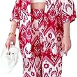 gufrina Women's Rayon Co-Ord Set with Button-Up Top & Wide Leg Pant 3/4th Sleeves Collar Neck Printed Pattern Regular Fit and Standard Length-picture-6