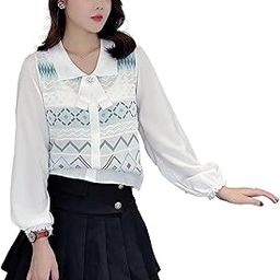 Women's Knitted Ribbed Short Sleeve Jacquard Chiffon Long-Sleeved Polo Neck Collar Crop Top T-Shirt DN322-image-1