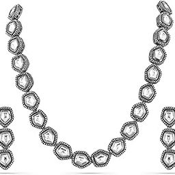 Oxidised Silver-Plated Kundan & Cubic Zirconia Studded Long Necklace Set for Women & Girls-5