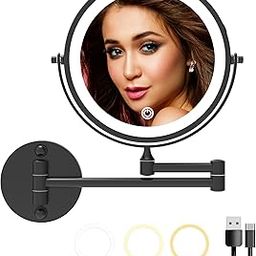 WZRUA 8 Inch Lighted Makeup Mirror Rechargeable Wall Mounted,Double-Sided 1X/10X Magnification,Dimmable 360° Swivel Extendable Bathroom Mirror Matte Black-picture-17