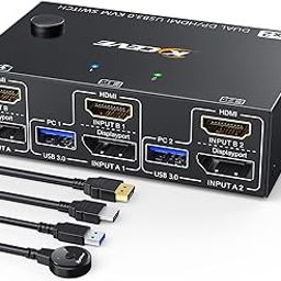 USB 3.0 Dual Monitor KVM Switch HDMI+Displayport 4K@60Hz,2K@120Hz,Camgeet 2 Monitors 2 Computers KVM Switch for 2 Computer Share 2 Display and 4 USB3.0 Devices.Wired Remote and 4 Cables Included-image-29