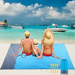 LEXSO Sandproof Beach Polyester Blanket - 83"X 79"Emergency Beach Blanket Oversized Fits For 4-7 Adults, Large Waterproof Beach Mat, Lightweight Outdoor Mat For Travel, Camping, Hiking, Outdoor (Blue)-image-79