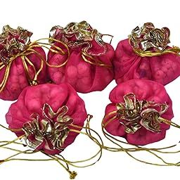 Medium Potli Pack of 10, 20, 50 Pack Organza Double Layer Drawstring Potli Bags for Return Gift | Gift Hamper | Gifting Potli | - 12X12 CM (When Closed)-14