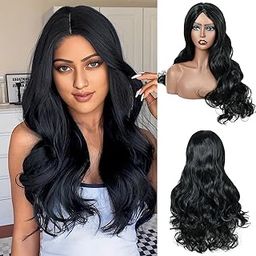 Creamily Curly Hair Wig for women Full head Natural, Long Chemo Full Hair Wig for women, Synthetic Natural Korea Style Hair big for women Wigs (Black, 24inches)-image-14