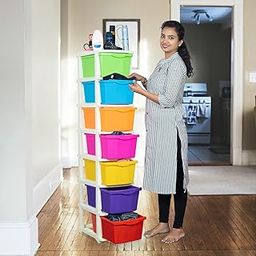 PARASNATH 7 Layer Boxo (MultiColour) Multi-Purpose Modular Drawer Storage System for Home with Wheels and Anti-Slip Shoes (H 135 cm x W 38 cm x L 30 cm) - 6 Year Manufacturer Warranty - Made in India-30
